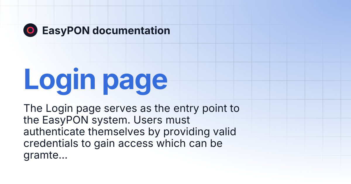 Login page | EasyPON documentation